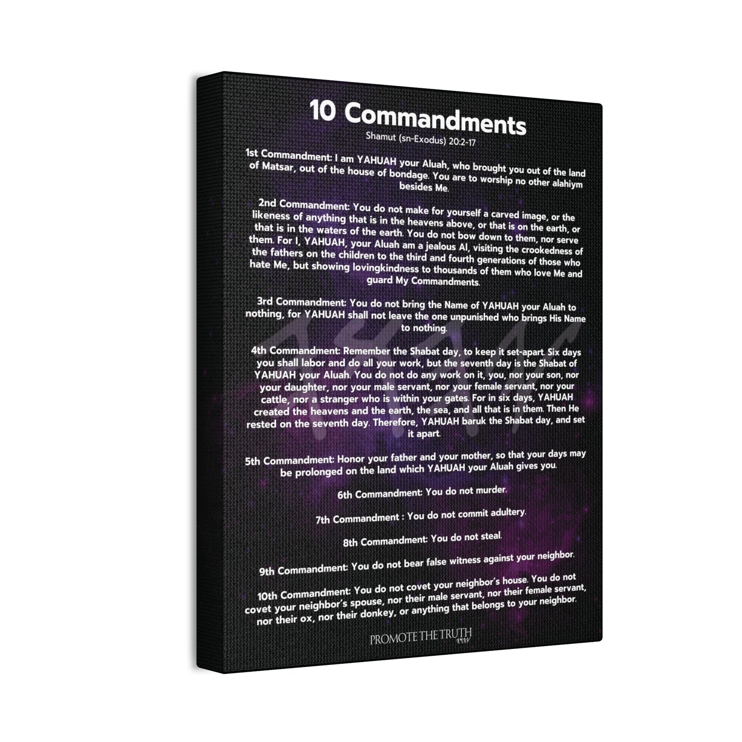YAHUAH's 10 Commandments canvas (Black/Purple)