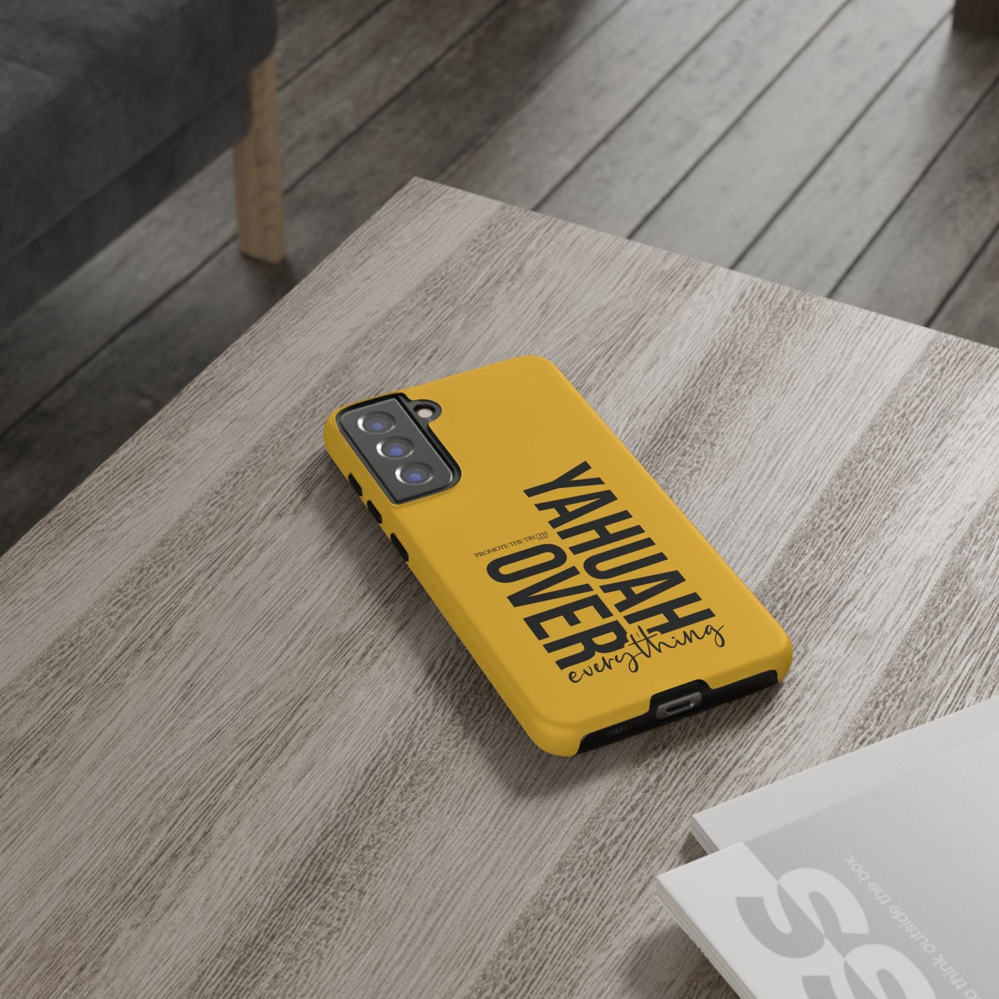 Bold Yellow Tough Phone Case - The Bright Collection "Yahuah Over Everything"