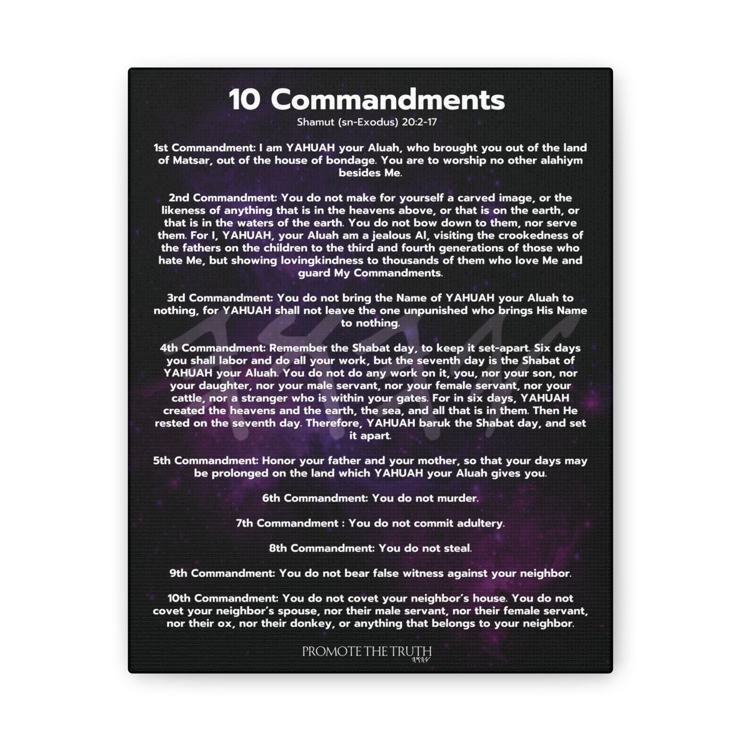 YAHUAH's 10 Commandments canvas (Black/Purple)