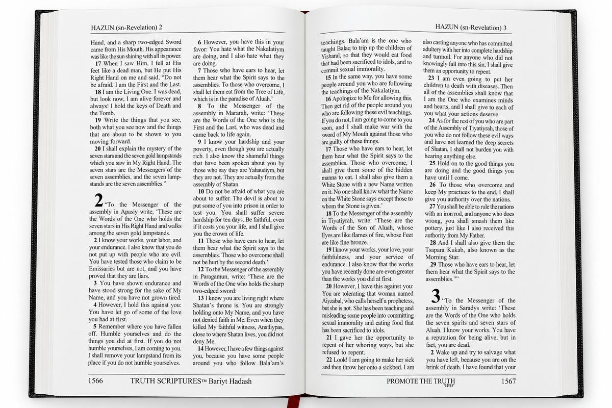 Inside the Truth Scriptures: open pages of Hazun (Revelation)