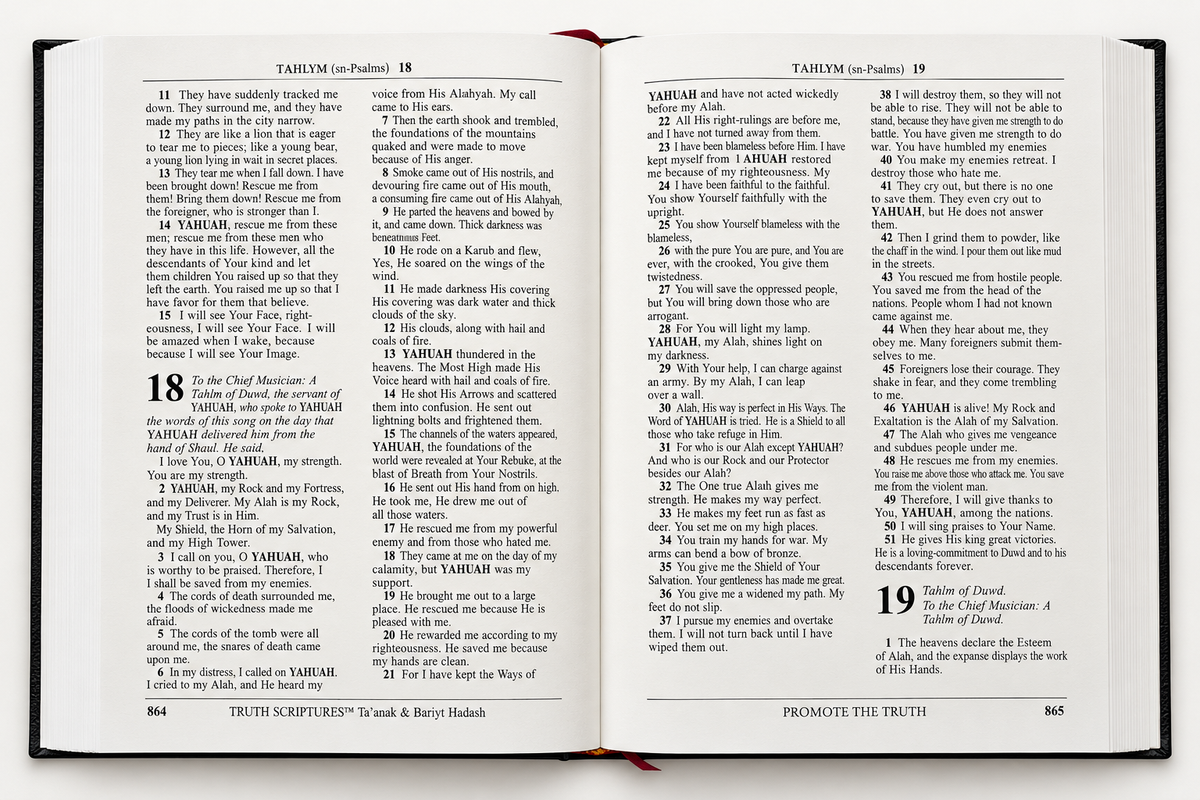 Inside the Truth Scriptures: open pages of Tahliym (Psalms)